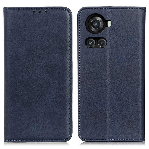 OnePlus 10R / OnePlus Ace lompakkokotelo, aitoa nahkaa - Sininen Blue
