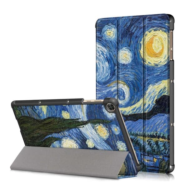 Huawei MatePad T10 mönstrat trefaldigt läderfodral - Stjärnklar Himmel Blå