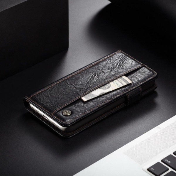 CASEME iPhone Xs Max mobilfodral syntetläder silikon stående plånbok vintage – Svart Svart