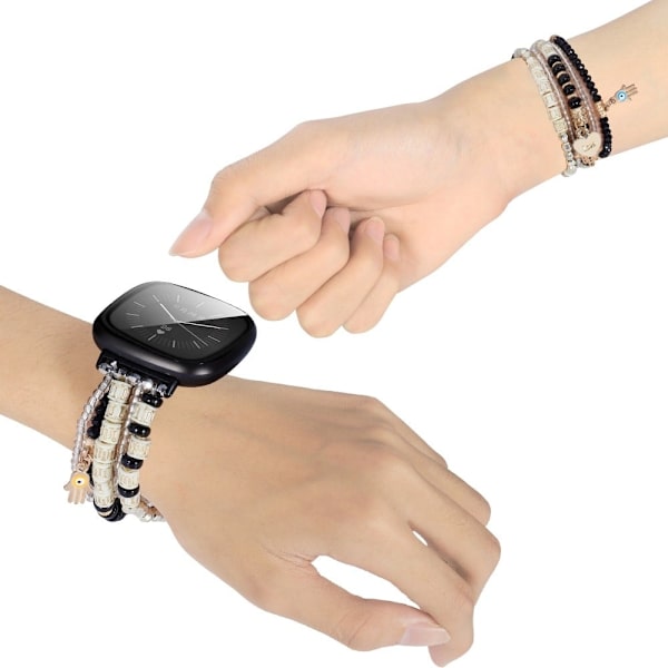 Fitbit Sense 2 / Versa 4 dekoreret urrem med perler og agat - Sort Black