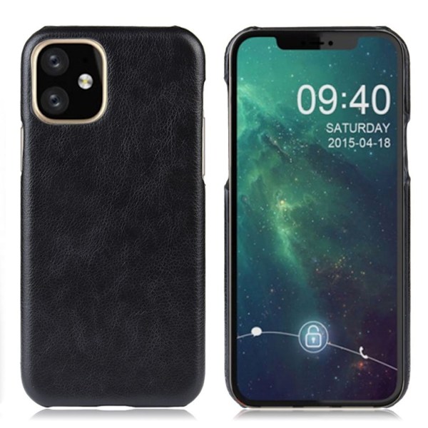 Litchi-tekstur Vegansk læder og stødsikkert telefon cover iPhone 11 Pro Max 6,5 tommer (2019) - Brun Black