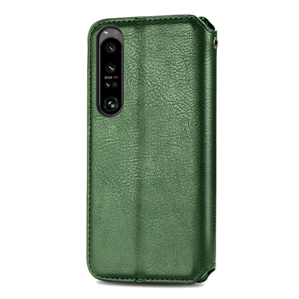 Nahkakotelo With A Stylish Rhombus Imprint For Sony Xperia 1 IV - Vihreä Green