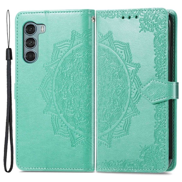 Mandala läder Motorola Moto G200 5G fodral - Grön Grön
