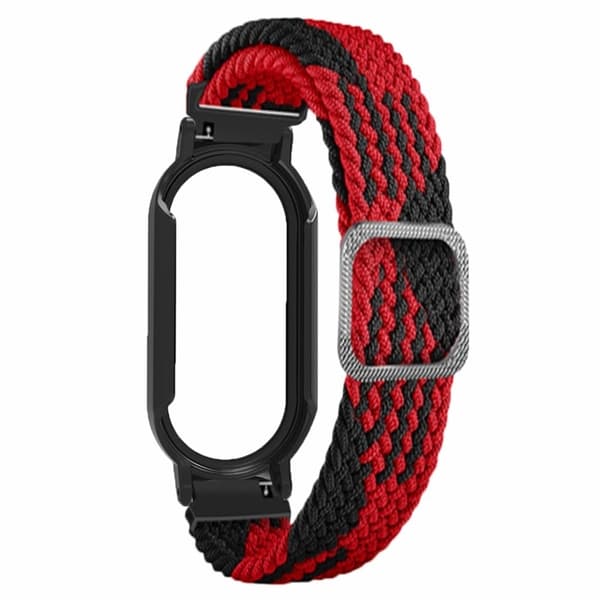 Xiaomi Smart Band 8 elastisk nylonrem med cover og skærmbeskyttelse - Rød Sort / Sort Kuffert Red
