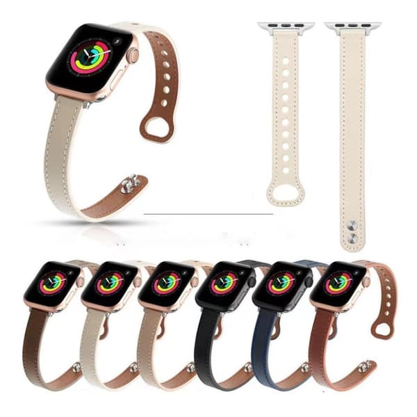 Apple Watch 42mm - 44mm läderarmband med dubbla tryckknappar - Aprikos Brun