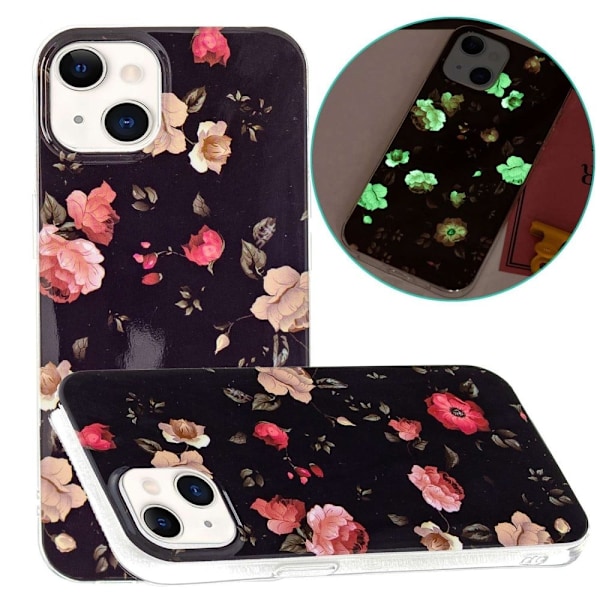 iPhone 14 6,1 tommer lysende noctilucent mønsterdesign IMD bagcover blødt fleksibelt etui anti-ridser anti-slid telefonetui - Sort Black
