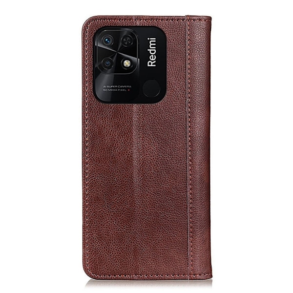 Äkta läder Xiaomi Redmi 10C fodral med magnetisk stängning Brun