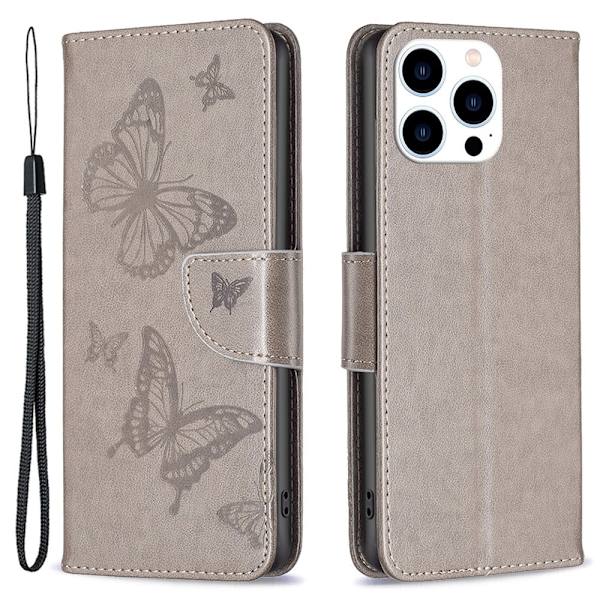 Butterfly läder iPhone 15 Pro fodral - Silver/Grå Silvergrå
