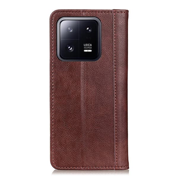 Ekte lærdeksel med magnetisk lukking for Xiaomi 13 Pro - Brun Brown