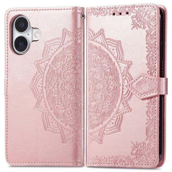 Mandala iPhone 16 etui i lær - Rose Gull Pink
