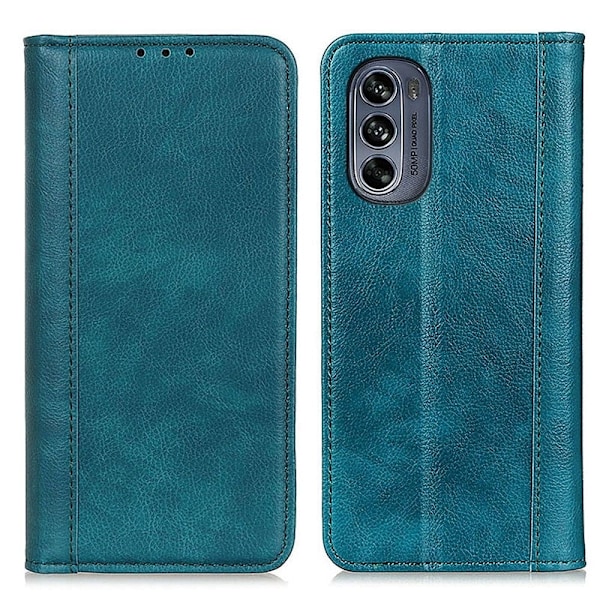 Äkta läder Motorola Moto G62 5G fodral med magnetisk stängning Grön