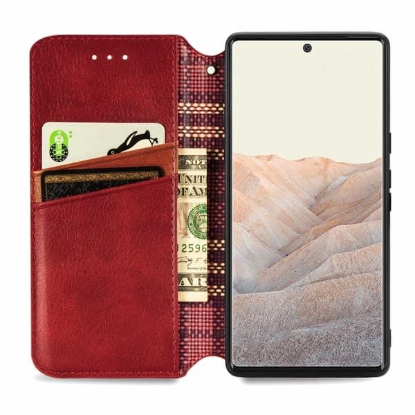 Nahkakotelo With A Stylish Rhombus Imprint For Google Pixel 6 - Punainen Red
