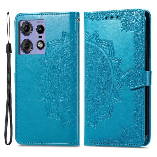 Mandala Motorola Edge 50 Pro etui i lær - Blå Blue