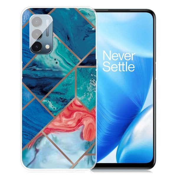 Marmordesign OnePlus Nord N200 5G deksel - Blå Og Oransje Marmor Multicolor