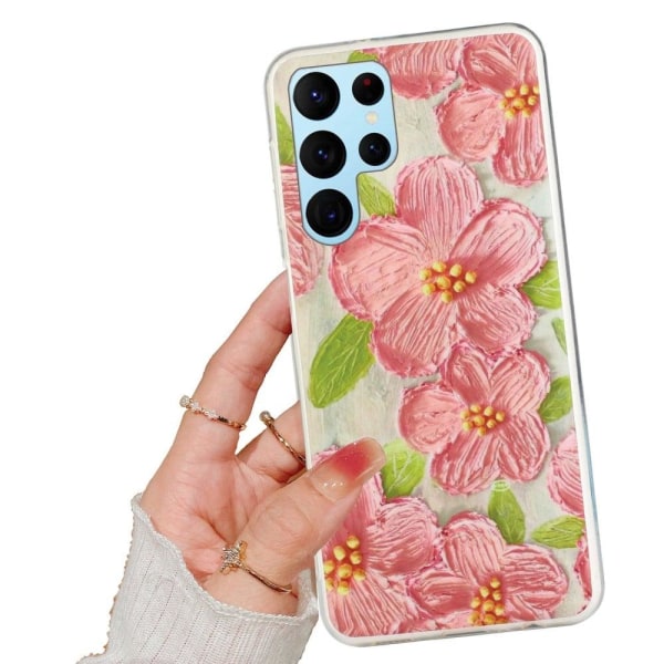 Deco Samsung Galaxy S22 Ultra Etui - Lyserøde Blomster Pink