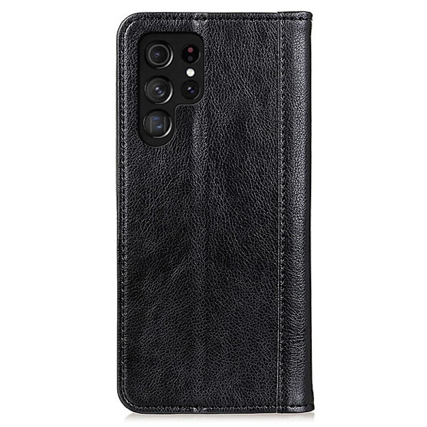 Äkta läder Samsung Galaxy S23 Ultra fodral med magnetisk stängning Svart