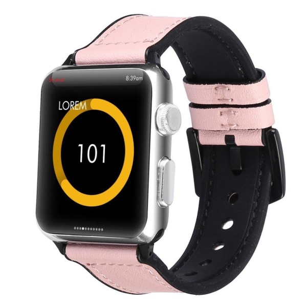 Apple Watch Series 5 40mm ægte læder silikone Urrem - Lyserød Pink