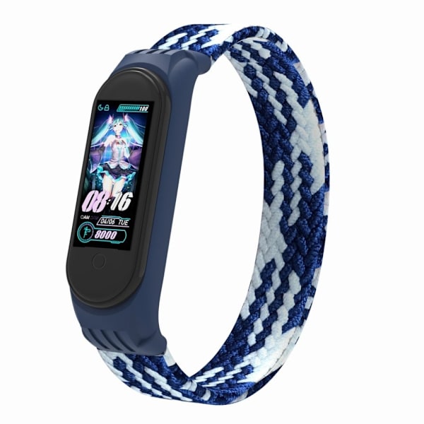 Xiaomi Mi Band 5 / 4 / 3 elastic nylon watch band - Blue / White / Size: L Blå