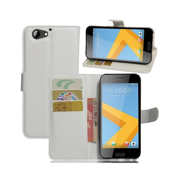 HTC A9s stilfuldt læder-etui m. kortholder - Hvid White