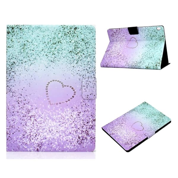 Lenovo Tab M10 Mønster Printing Lær Etui - Glittery Element og Hjerte Purple