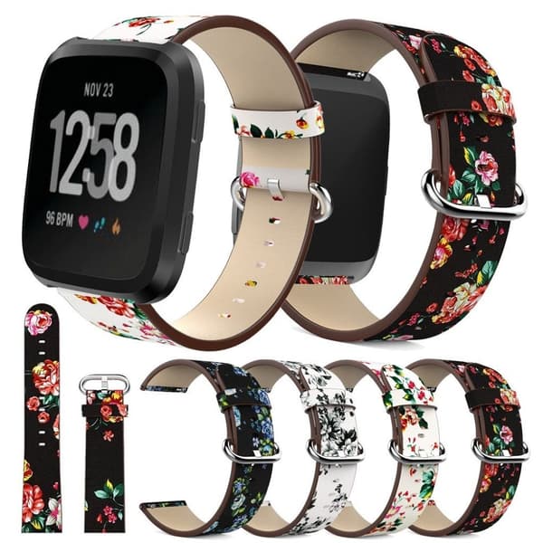 Fitbit Versa Pæon Mønster justerbar ægte læder urrem - hvid Baggrund hvid Pæon Multicolor