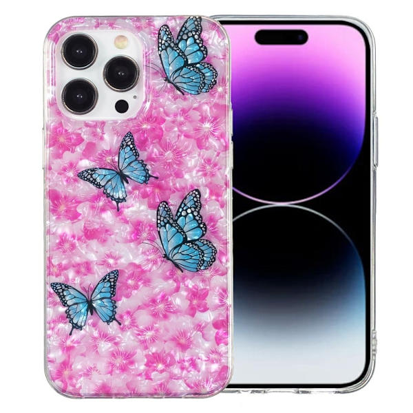 Marble design iPhone 14 Pro Max cover - Sommerfugl Og Blomst Pink