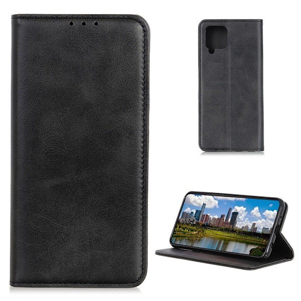 Lompakko-style Aitoa Nahkaa Läppäkotelo For Samsung Galaxy A42 5G - Musta Black