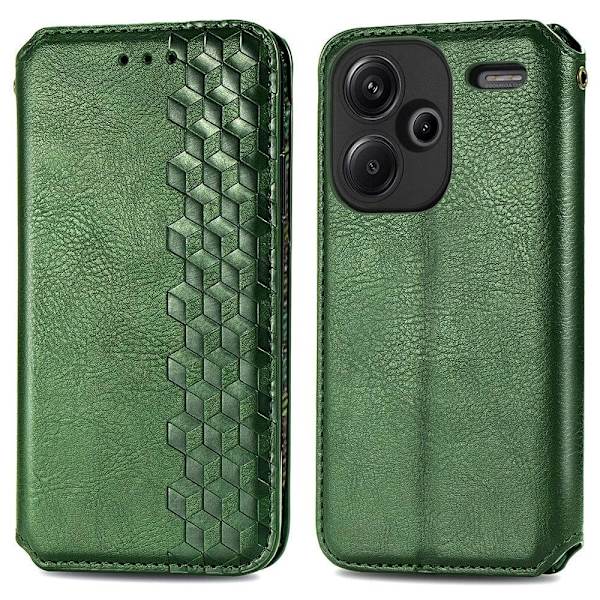 Läder Xiaomi Redmi Note 13 Pro Plus fodral med romb-design - Grön Grön