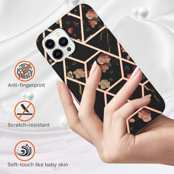 Marble design iPhone 14 Pro cover - Sorte Blomster Black