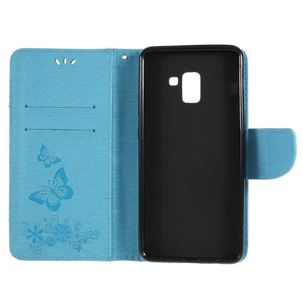 Butterfly läder Samsung Galaxy A8 (2018) fodral - Blå Blå