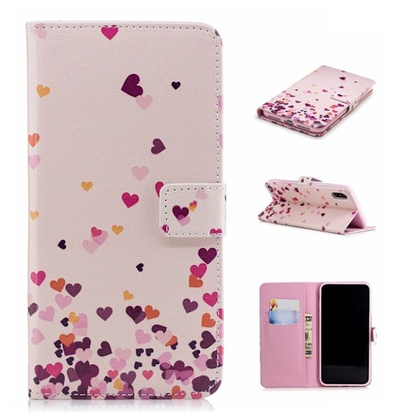 iPhone Xs Max flip cover i læder med præget mønster - Falling Heart Multicolor