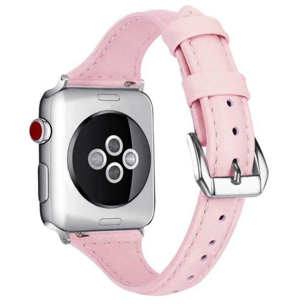 Apple Watch Series 5 44mm krystal ægte læder Urrem - Rødguld Pink