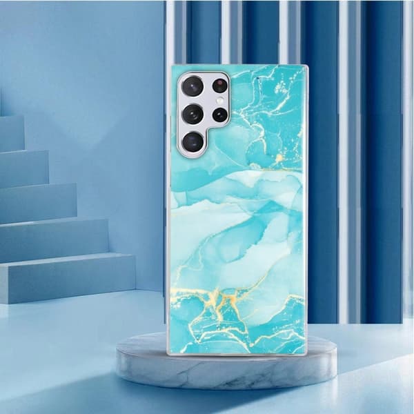 Marble Samsung Galaxy S22 Ultra Etui - Grøn Green