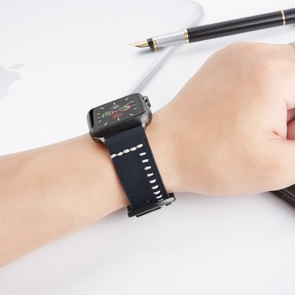 Apple Watch Series 5 / 4 40mm klockarmband i läder med unik söm - Blå Blå