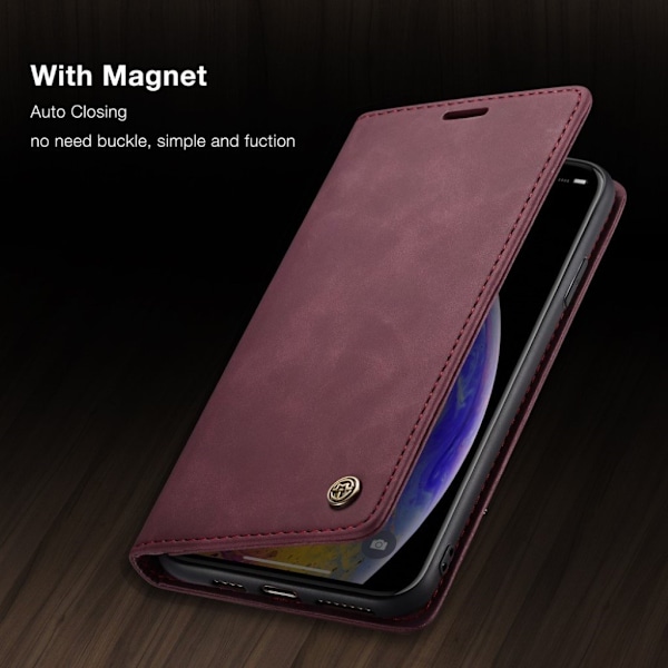 CASEME iPhone Xs Max plånboksfodral i läder - vinröd Röd