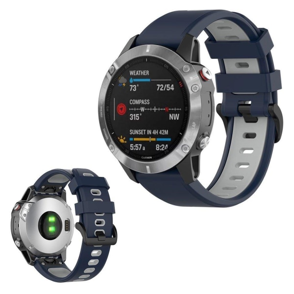 Kaksivärinen silikoninen kellonauha Garmin Fenix 6 / 5 - Tummansininen / Harmaa Blue