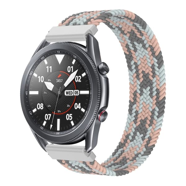 Samsung Galaxy Watch 3 (45 mm) klockarmband i elastisk nylon - Rosa / Vit / Grå Storlek: Xs multifärg