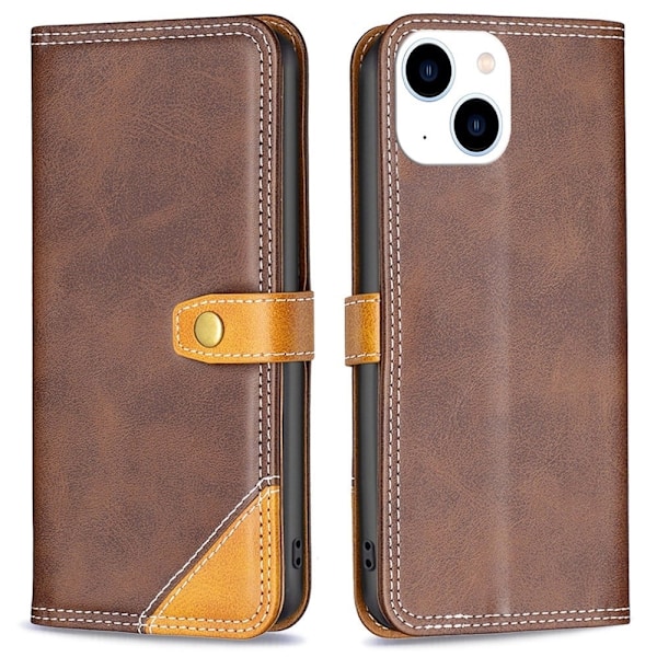 BINFEN kaksivärinen nahkakotelo iPhone 14 - Kahvi Brown