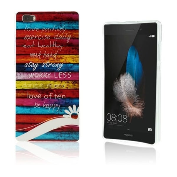Westergaard Huawei Ascend P8 Lite Cover - Farverige Træstriber Med Citater Multicolor