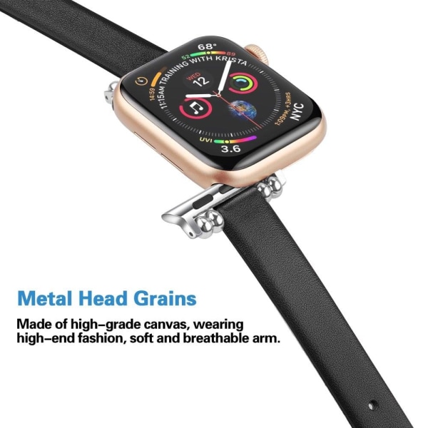 Apple Watch (41mm) enkel urrem i ægte læder - Sort / Størrelse: L Black