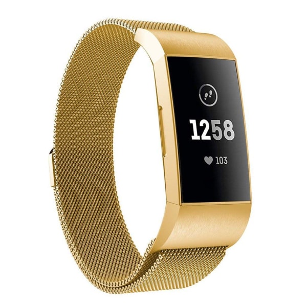 Fitbit Charge 3 erstatnings urrem i metal med milamesiske masker - str. L, Guld Gold