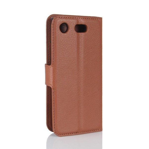 Sony Xperia XZ1 Compact litsi tekstuurinen nahkakotelo - Ruskea Brown