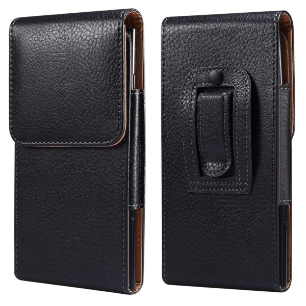Universal litchi texture leather pouch for smartphone Svart