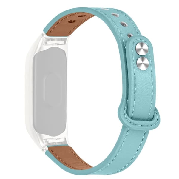 Xiaomi Mi Smart Band 6 / 5 klockarmband i koskinnläder med silverfodral - Blå Blå