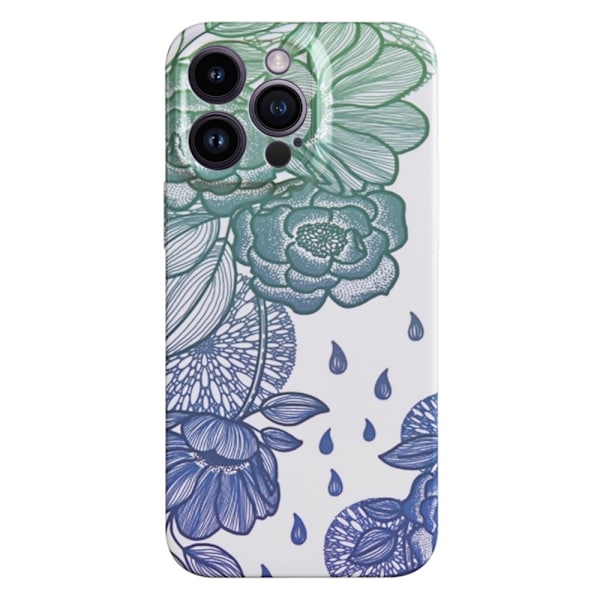 iPhone 14 Pro Max skydd med blommönster - Grön / Blå Blå