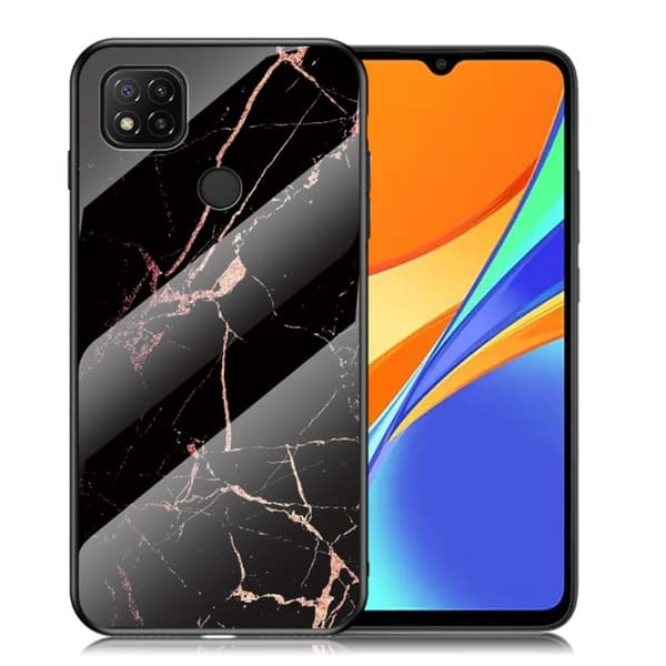 Fantasy Marble Xiaomi Redmi 9C Cover - Gold sort marmor Black