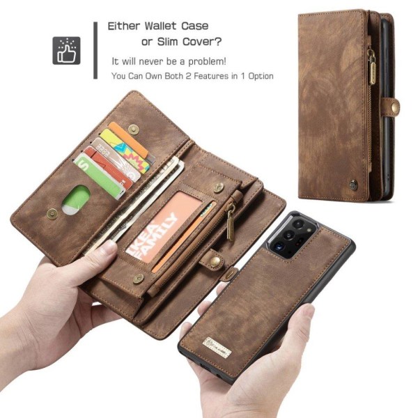 CaseMe Samsung Galaxy Note 20 Ultra vetoketjullinen lompakkokotelo - Ruskea Brown