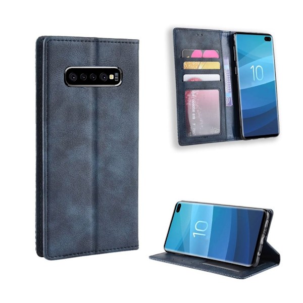 Samsung Galaxy S10 Plus vintage läderfodral - Blå Blå