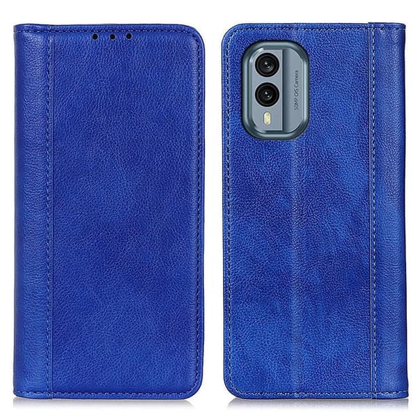 Ekte lærdeksel med magnetisk lukking for Nokia X30 - Blå Blue