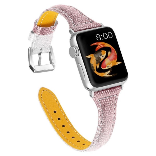 Apple Watch Series 5 44mm elegant ægte læder Urrem - Lyserød Pink